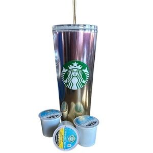 Starbucks Pink and Gold Metallic Tumbler with K/Cups New